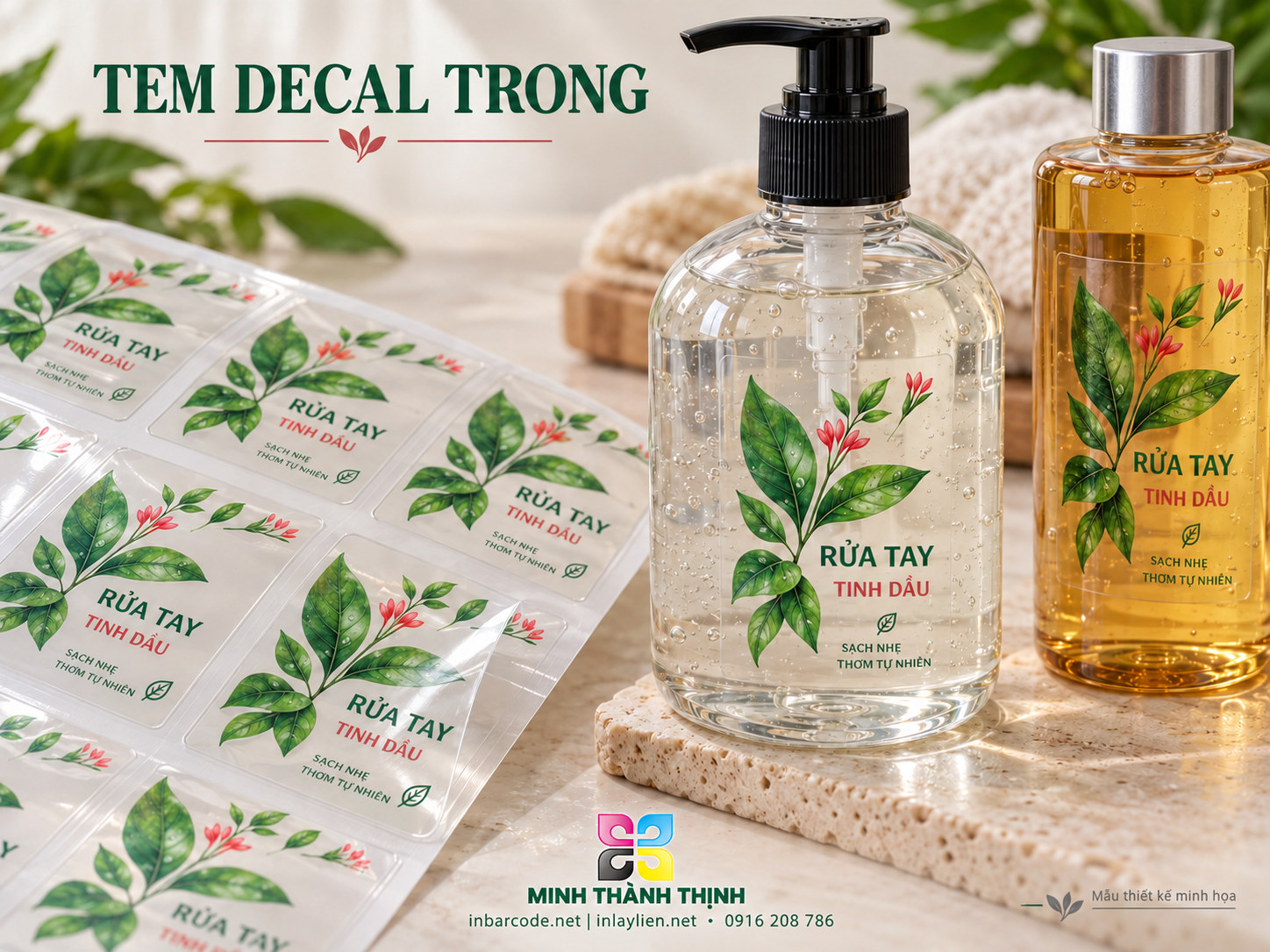 Mẫu minh họa decal trong suốt trên chai lọ