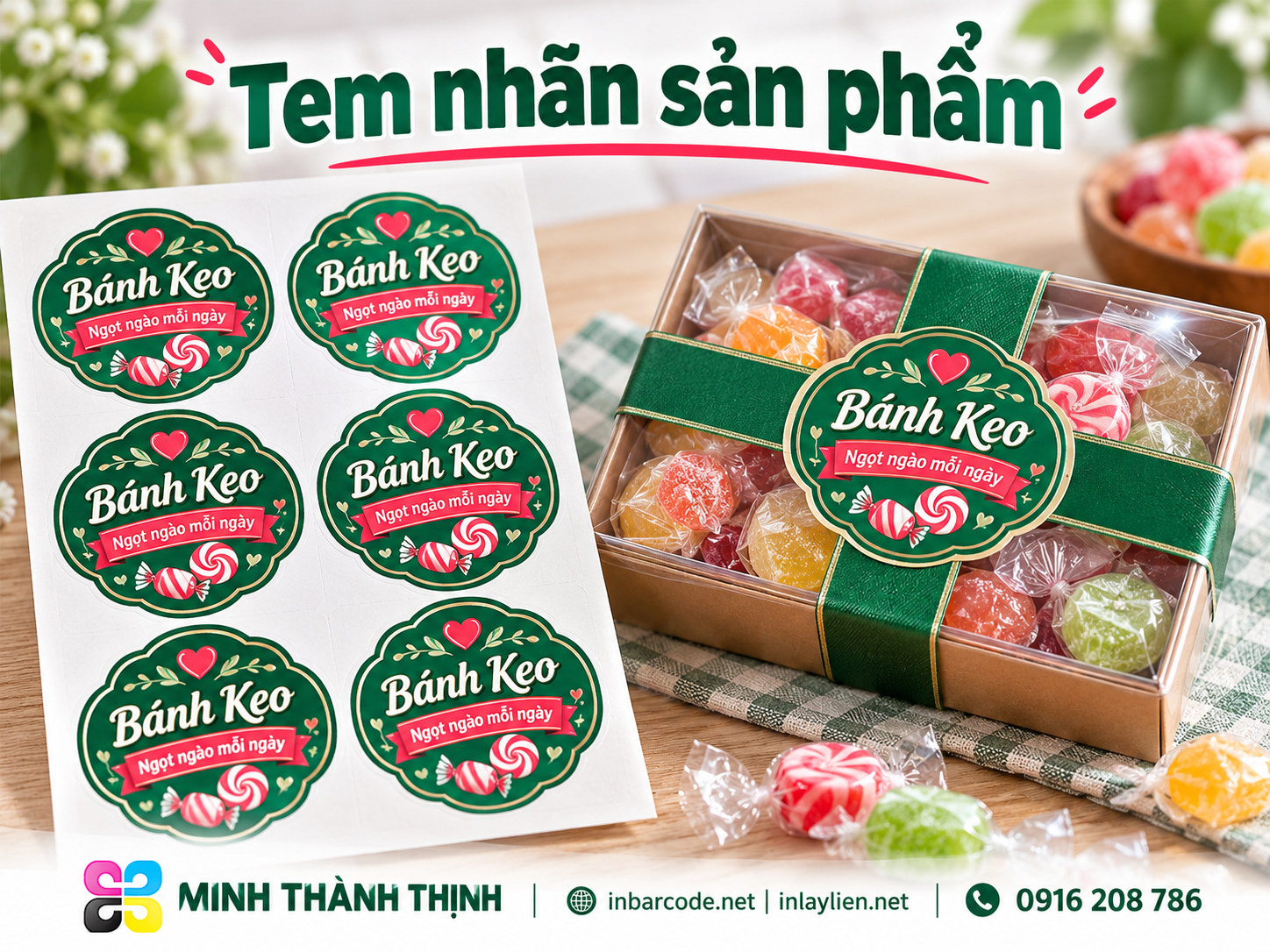 Nhãn bánh kẹo trên hộp – Minh Thành Thịnh