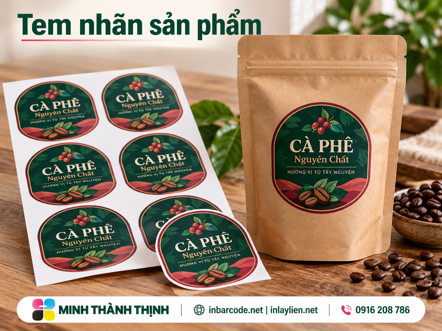 Nhãn cà phê trên túi – Minh Thành Thịnh