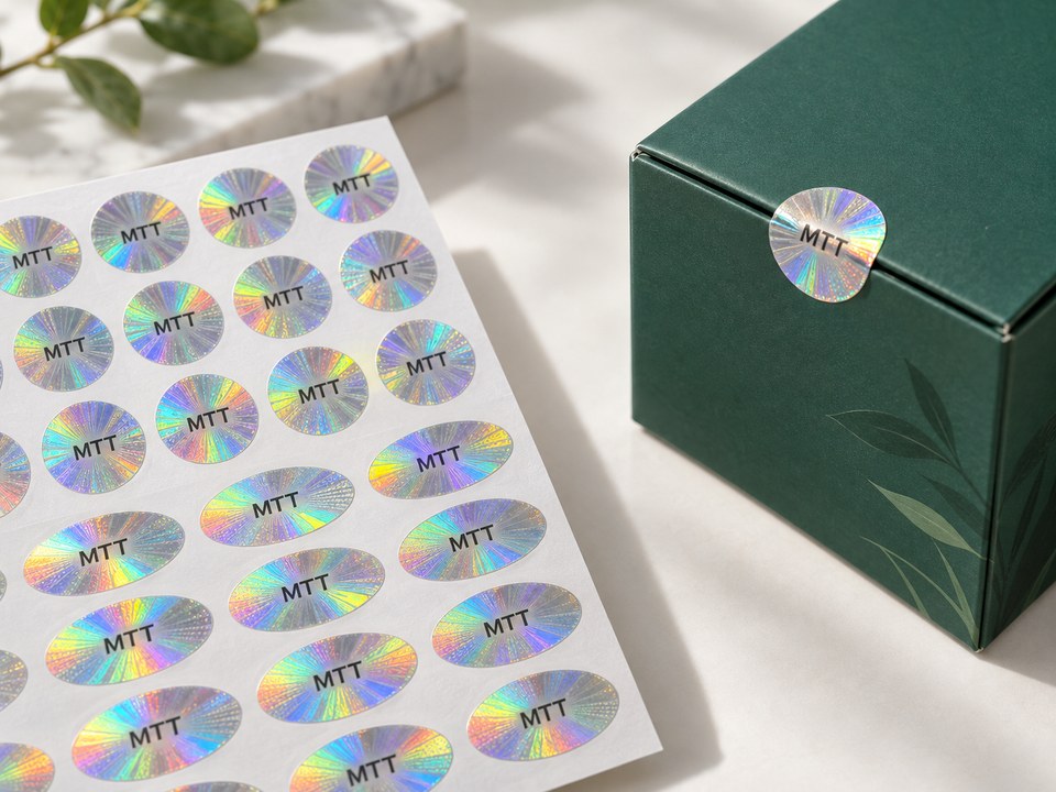 Mẫu minh họa tem decal bảy màu hologram