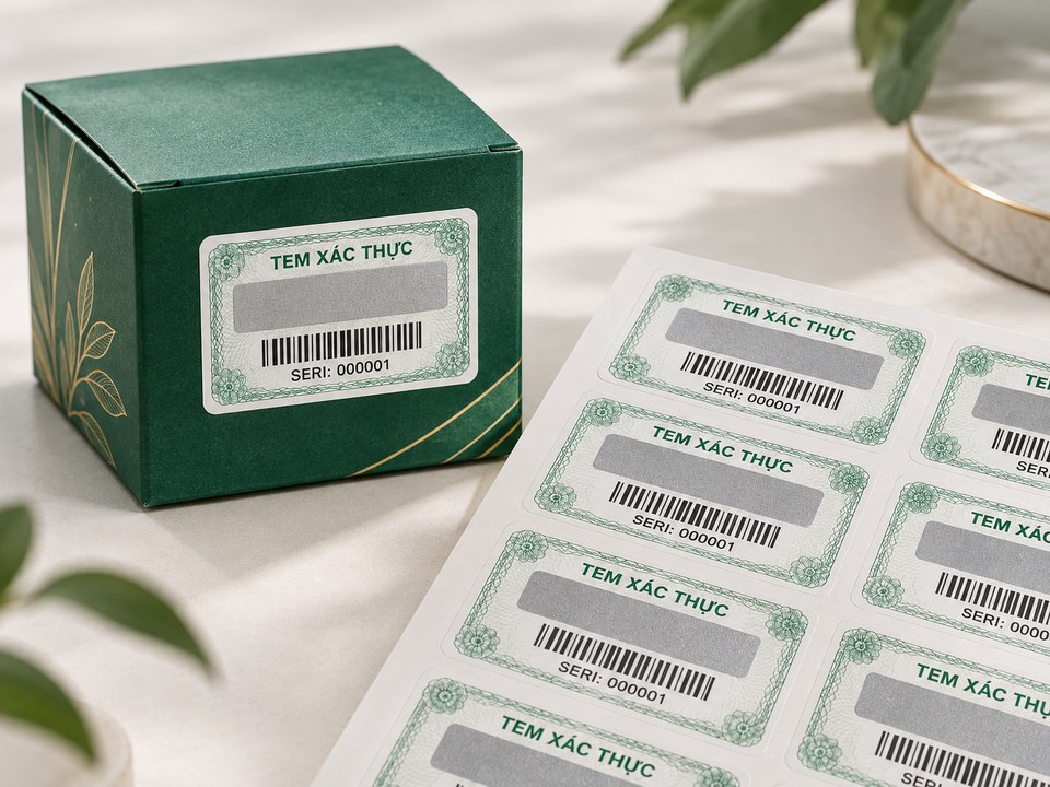 Mẫu minh họa tem xác thực SMS phủ cào che mã